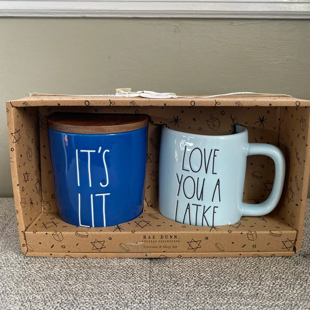 New RAE DUNN 2pc Love You A Latke Mug and Canister Set - Picture 2 of 7